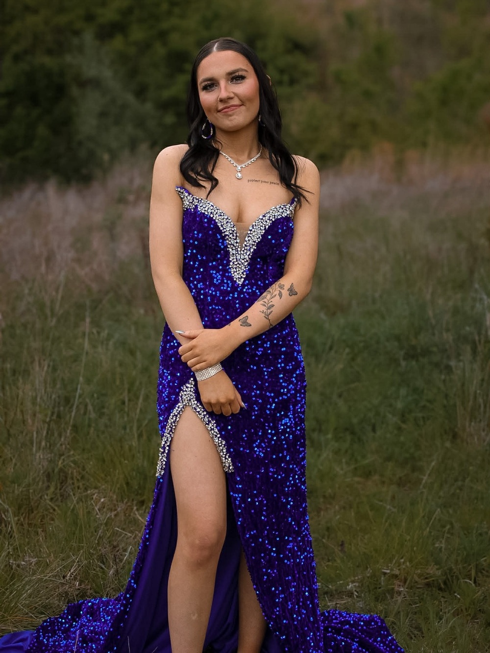 Strapless Sequin Evening Gown in Royal Blue with Crystal Trim